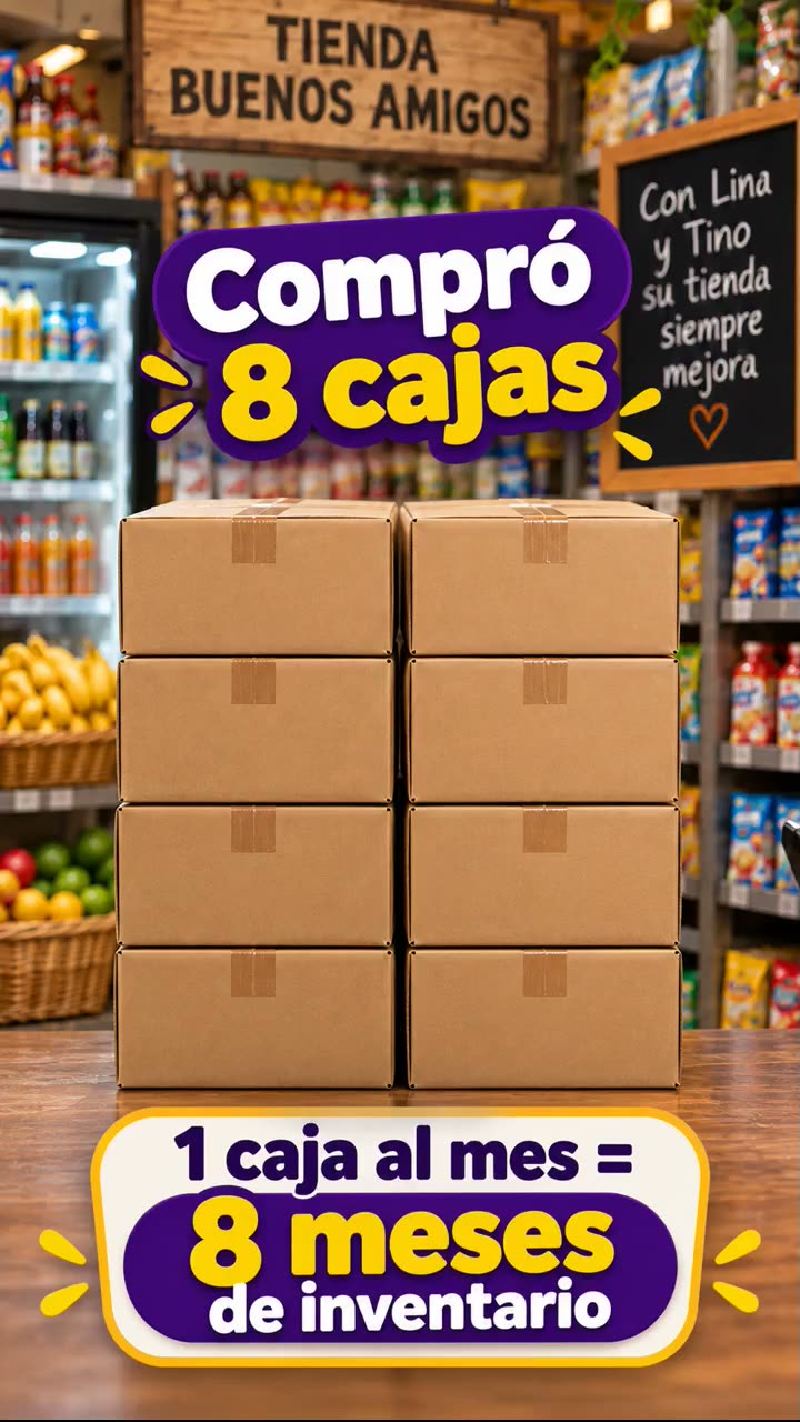 Ocho cajas apiladas en una tienda de barrio